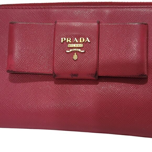 Prada Leather Wallet Continental Bow Pink - Picture 2 of 11